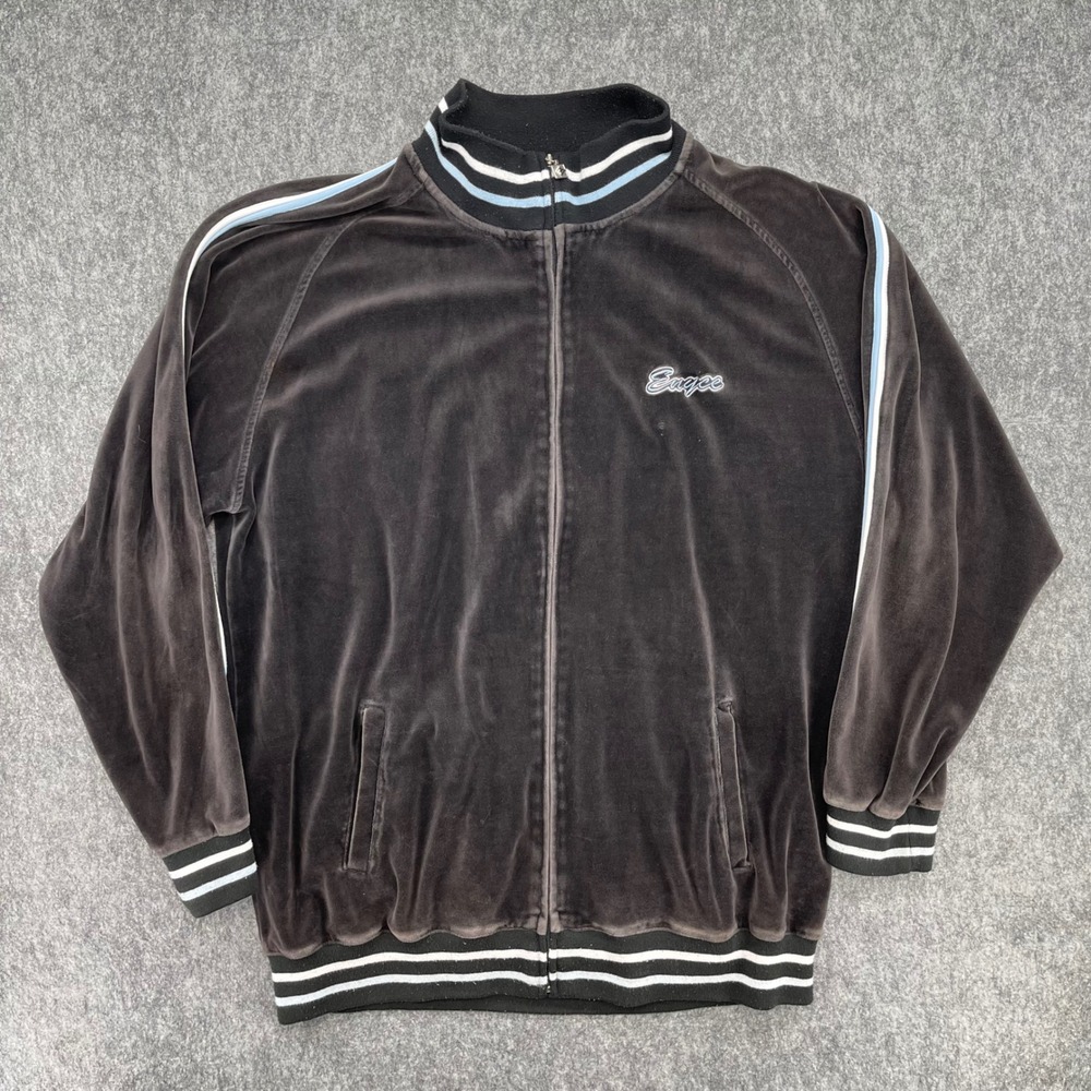 Enyce Jacket Mens 2XL Velour Track Black Stripe Streetwear Y2K Vintage